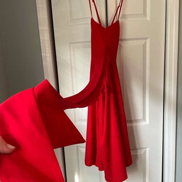 Strappy back Midi Spaghetti Strap Red Dress Ribbon Bow - Picture 4 of 6
